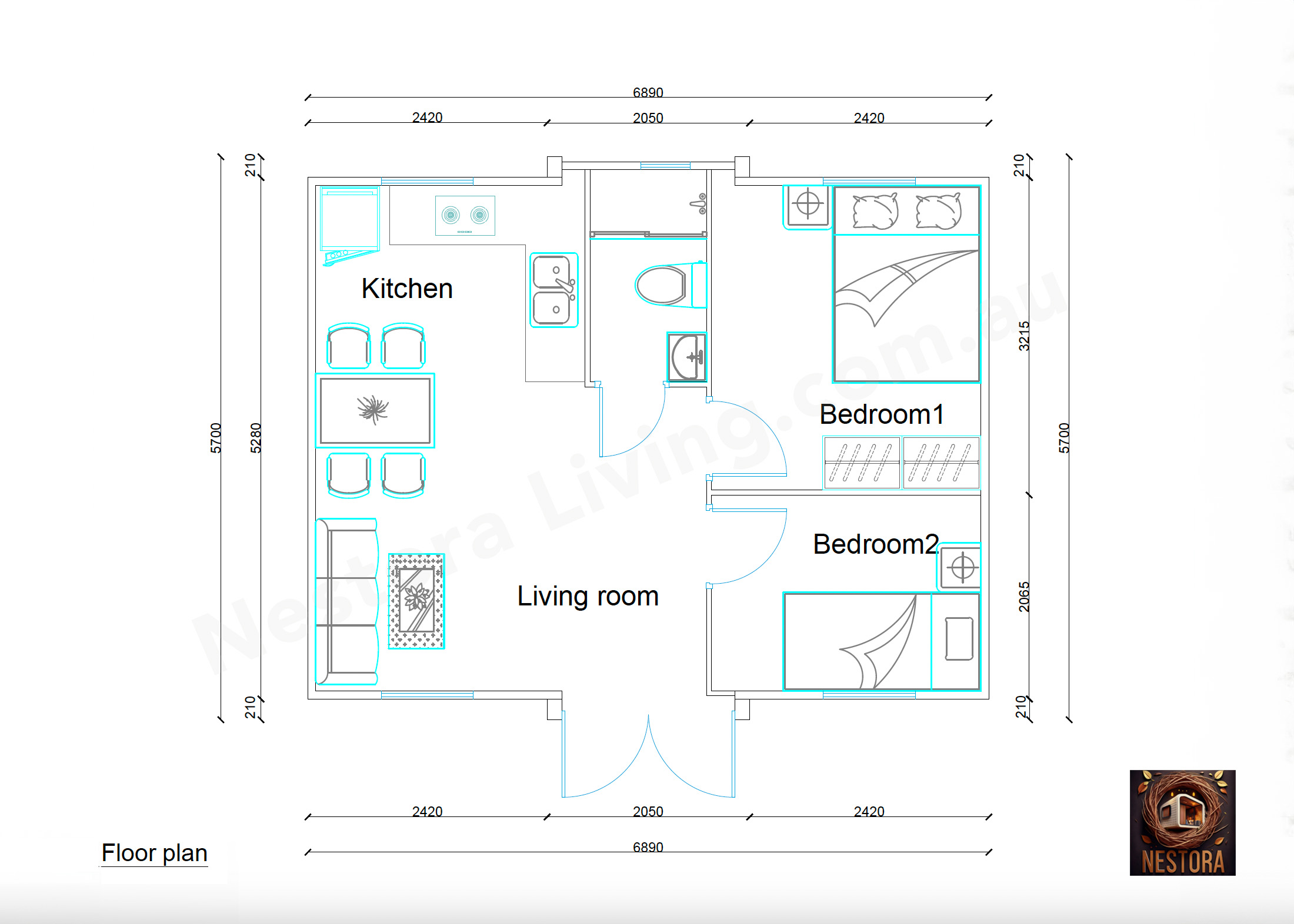 2 Bedroom Floor Plan